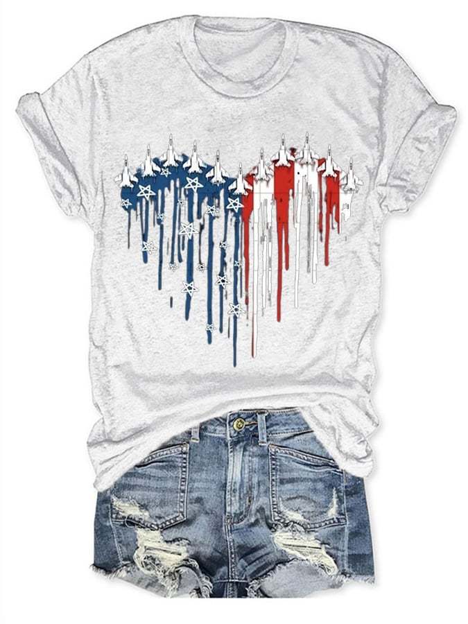 Women's Flag Independence Day Printed Casual T-Shirt No Brand