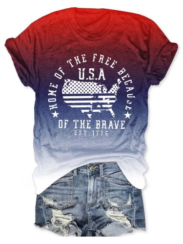 Women's Land Of The Free Because Of The Brave Printed T-Shirt