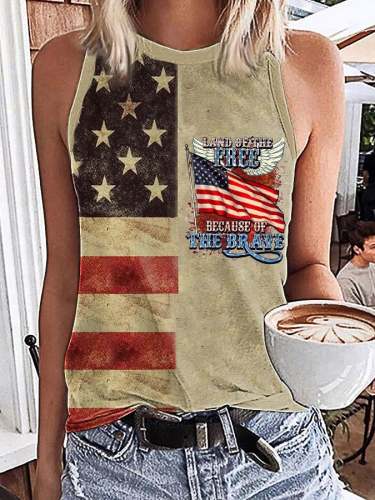 Women's Independence Day Home Of The Free Because Of The Brave Print Casual Vest
