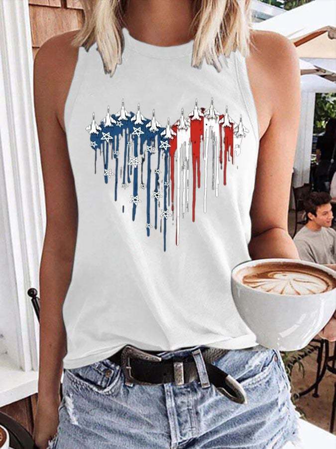 Women's Flag Independence Day Printed Crew Neck Tank Top
