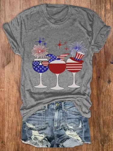 Women's Happy 4th Of July Wine Glass Casual Tee