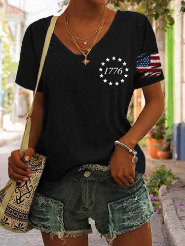 Women's 1776 Independence Day Print Casual T-Shirt