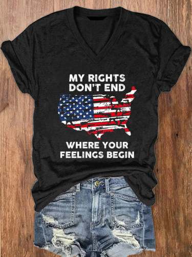 Women's My Rights Don't End Where Your Feelings Begin Flag Map T-Shirt