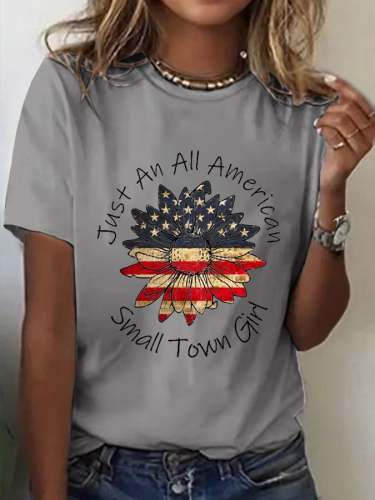 Women's Flag Just an All American Small Town Girl Print Casual T-Shirt