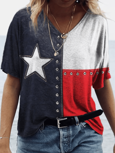 Women's Retro Independence Day Printed Casual T-Shirt