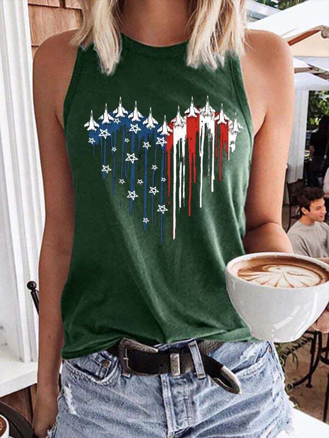 Women's Flag Independence Day Printed Crew Neck Tank Top