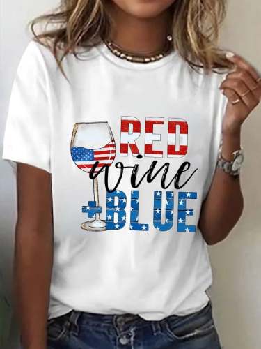 Women's Wine Fourth Of July Print Casual T-Shirt