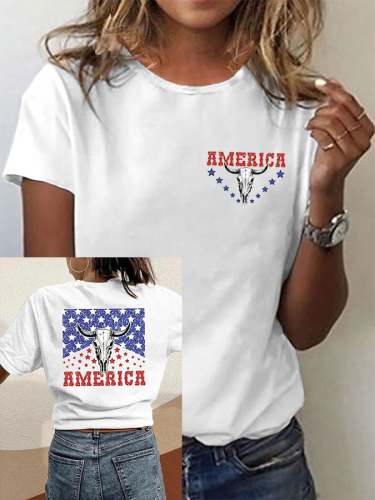 Women's Retro America Glitter 4th of July  Casual Tee