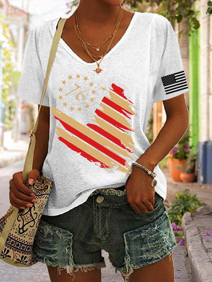 Women's Vintage Flag Print Casual T-Shirt