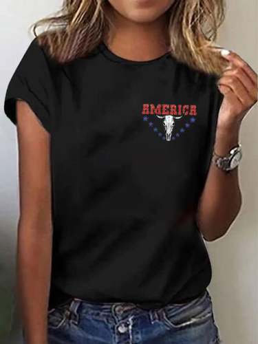 Women's Retro America Glitter 4th of July  Casual Tee