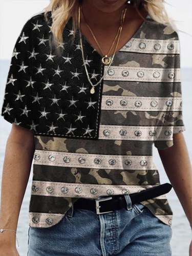 Women's American Flag Inspired Art Print T-Shirt