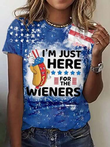 Women's Independence Day I'm Just Here For The Winners Flag Print T-Shirt