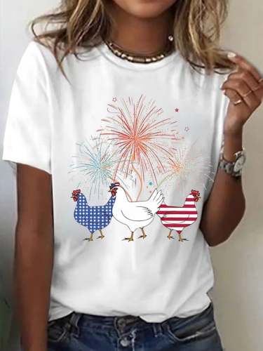 Women's Wine Fourth Of July Print Casual T-Shirt