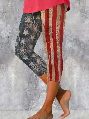 Women's Vintage American Flag Independence Day Print Leggings