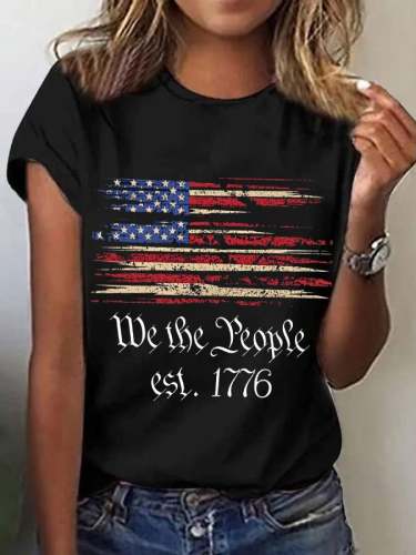 Women's We The People Est. 1776 Independence Day America Flag Casual Tee