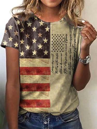 Women's Independence Day American Flag Print Casual Tee