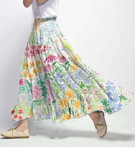 Retro Floral Print Elastic Waist Skirt