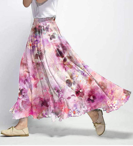Vintage Resort Floral Print Casual Elastic Waist Skirt