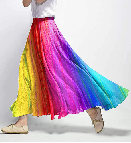 Vintage Colorful Print Elastic Waist Skirt
