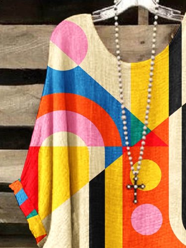 Women's Bohemian Colorful Geometric Art Print Casual Top