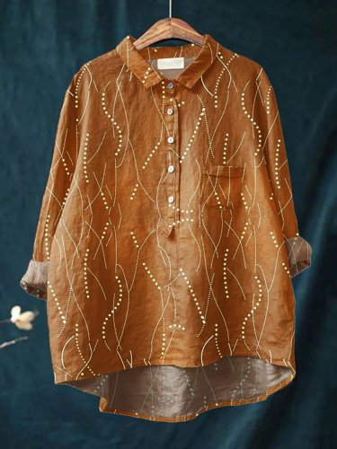 Women's Retro  Art Print Casual Cotton And Linen Shirt