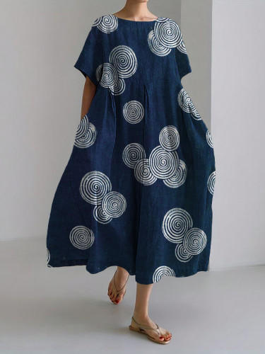 Sea Waves Ripples Lino Pattern Linen Blend Maxi Dress