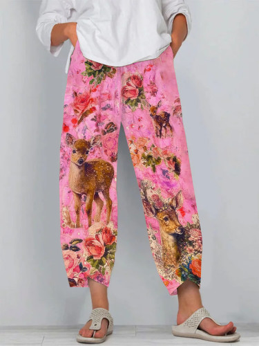 Retro Pink Casual Cropped Pants
