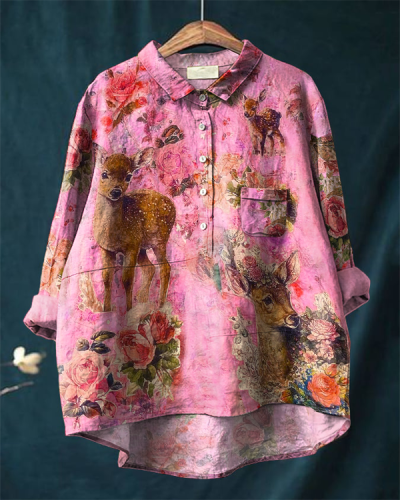 Vintage Chic Pink Cotton and Linen Shirt