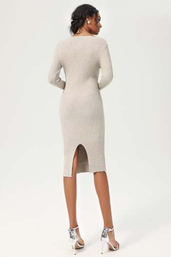 Long Sleeve Knit Midi Dress Grey