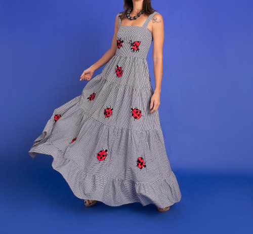 Holiday Ladybug Embroidery Sling Dress
