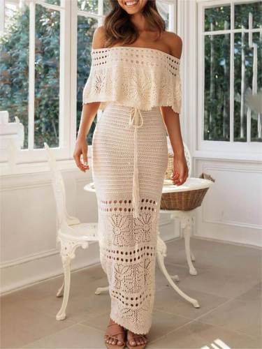 Crochet Off Shoulder Hollow Out Vacation Slim Maxi Dresses