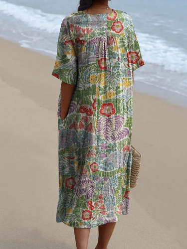 Women's Colorful Floral Pattern Beach Resort Dress