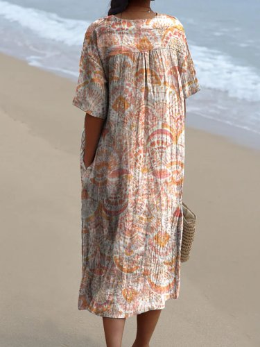 Women's Scalloped Floral Pattern Beach Resort Dress