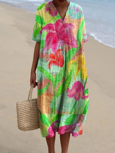 Women's Colorful Floral Pattern Beach Resort Dress