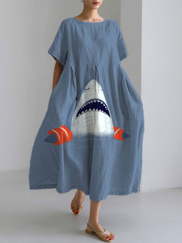 Women's Casual Ocean Sharks Print Dress