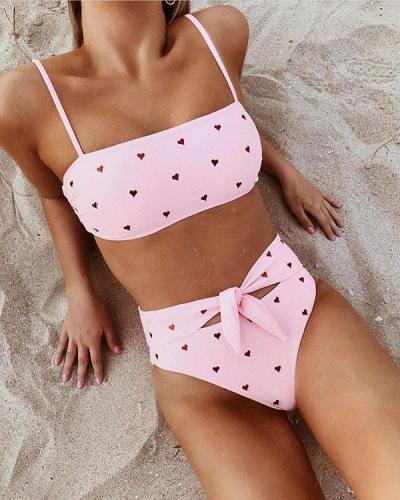 Pink Heart Sweet Knotted Bikini