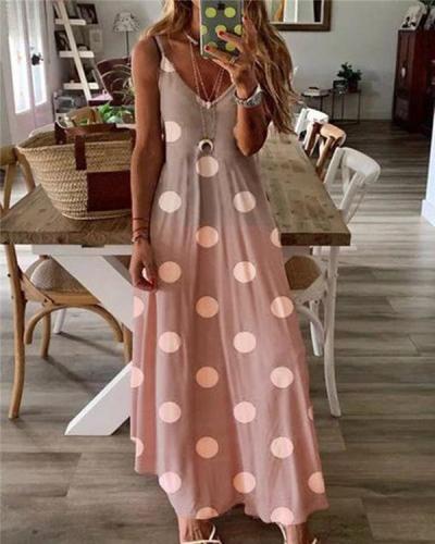 Bohemian Polka Dots Fashion Printing Sleeveless Maxi Dresses