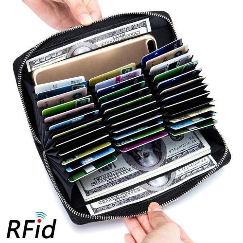 RFID Genuine Leather 36 Card Slots Long Wallet