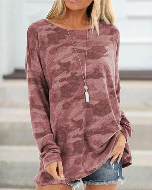 Plus Size Casual Crew Neck Long Sleeve Tops