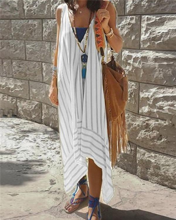 Striped Irregular Casual Daily Fashion Midi Dresses