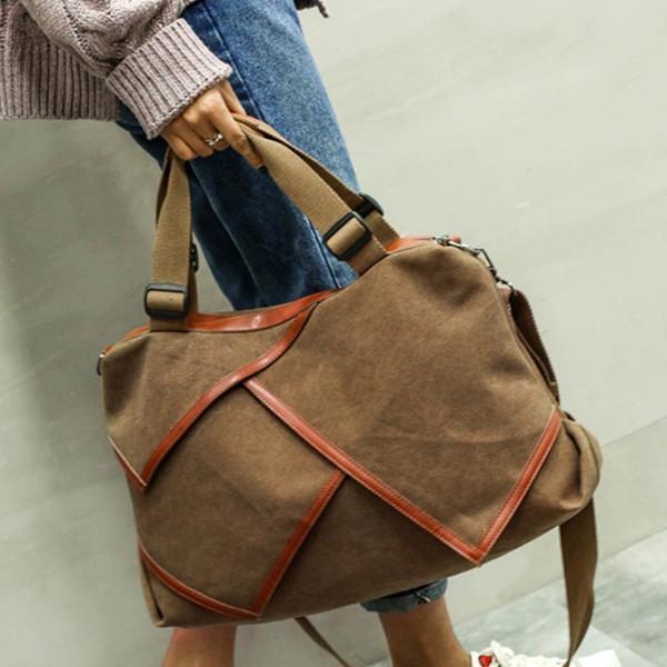 Canvas Large Capacity Handbag Patchwork Leisure Crossbody Bag