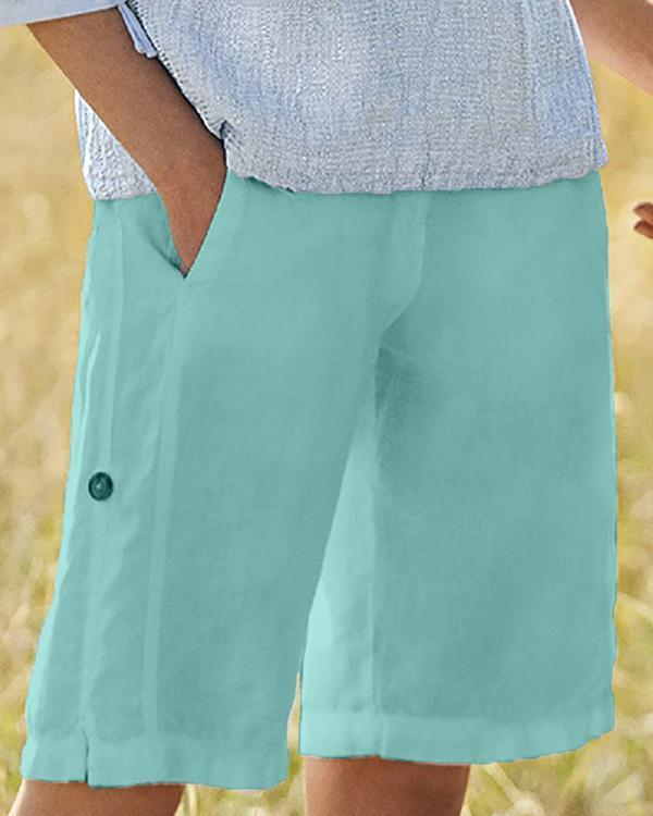 Summer Linen Casual Buttoned Shorts