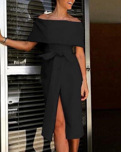 Fashion Strapless Short Sleeve Bow Slim Midi Dress