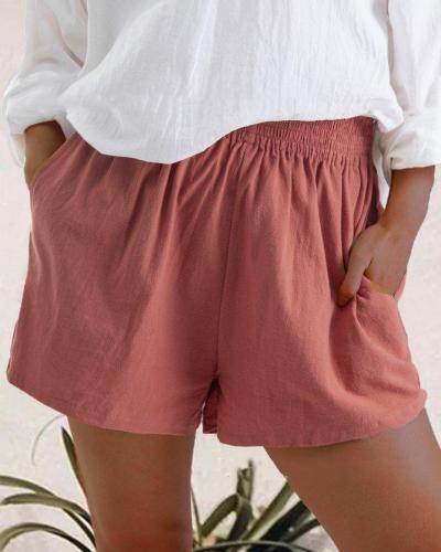 High Waist Linen Blend Shorts