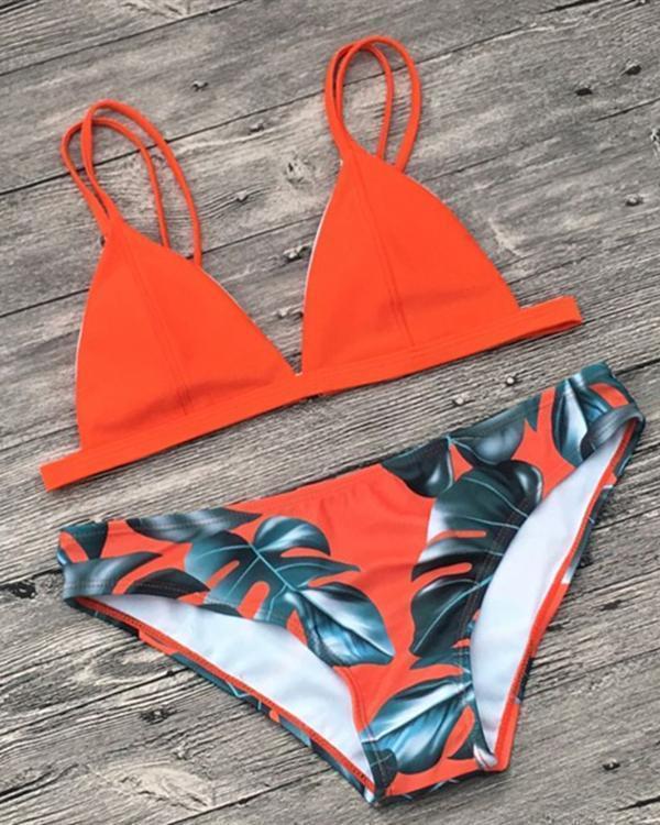 Women Leaves Printed Bikini Set Two Piece Swimsuits