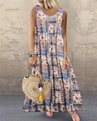 Bohemian Print Sleeveless Summer Plus Size Maxi Dress