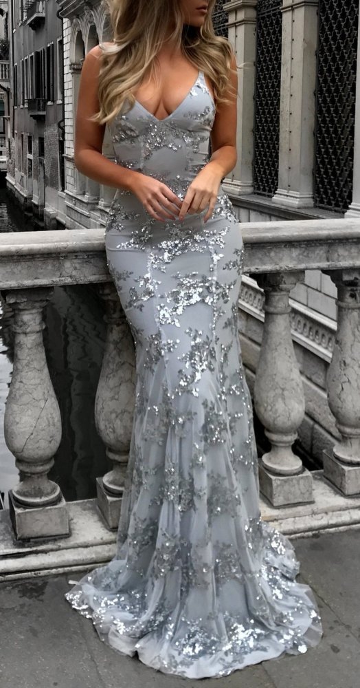 Women Sequined Elegant Maxi Slim Bodycon Glitter Strap Solid Color Party Dress