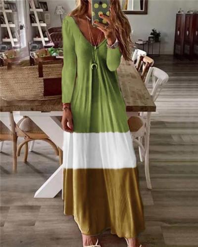 Color Patched Lifestyle Summer Holiday Daily Fashion Maxi Dresses