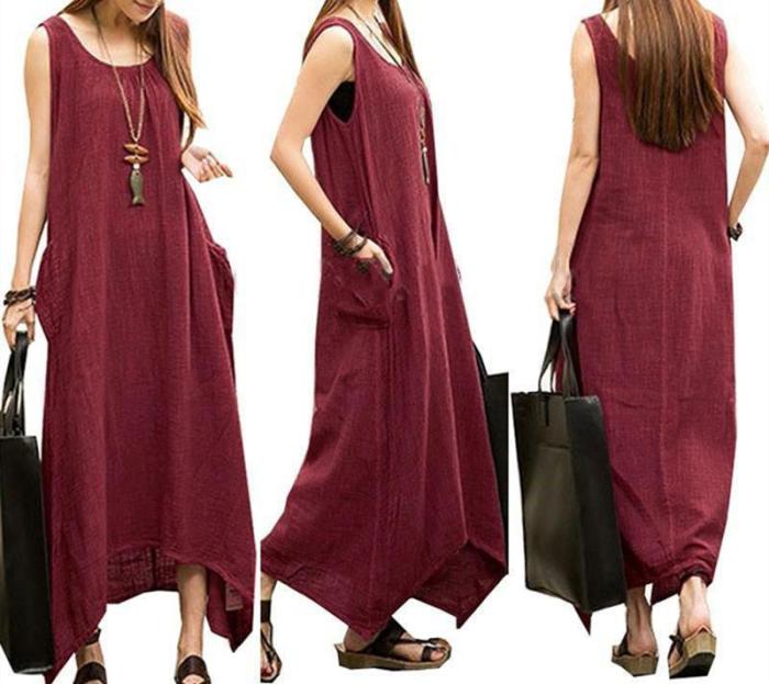 Women Plus Size Sleeveless Asymmetrical Hem Maxi Dress