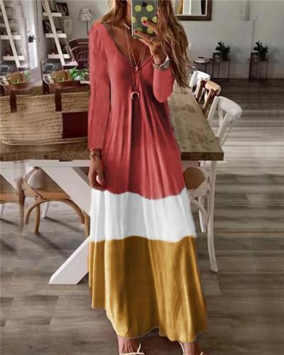 Color Patched Lifestyle Summer Holiday Daily Fashion Maxi Dresses